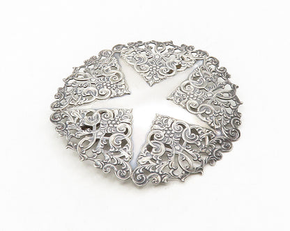 925 Sterling Silver  Vintage Floral Baroque Swirl Star Belt Buckle  TR1616
