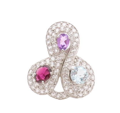 925 Sterling Silver Vintage Ring Multi Shaped Gemstone & CZ  Sz 7.5  RG29040