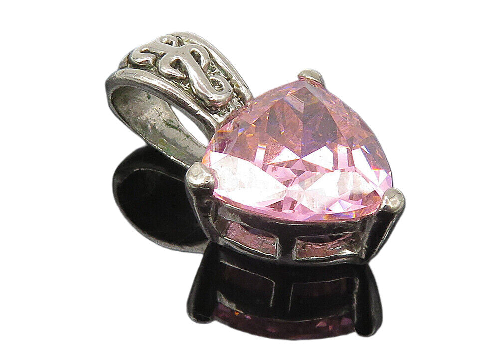 925 Sterling Silver  Sparkling Pink Cubic Zirconia Swirl Bail Pendant  PT8394