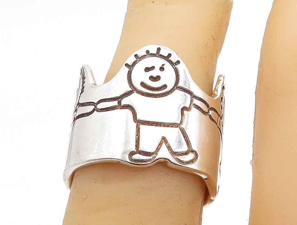 MEXICO 925 Silver  Vintage Children Holding Hands Band Ring Sz 6.5  RG6645