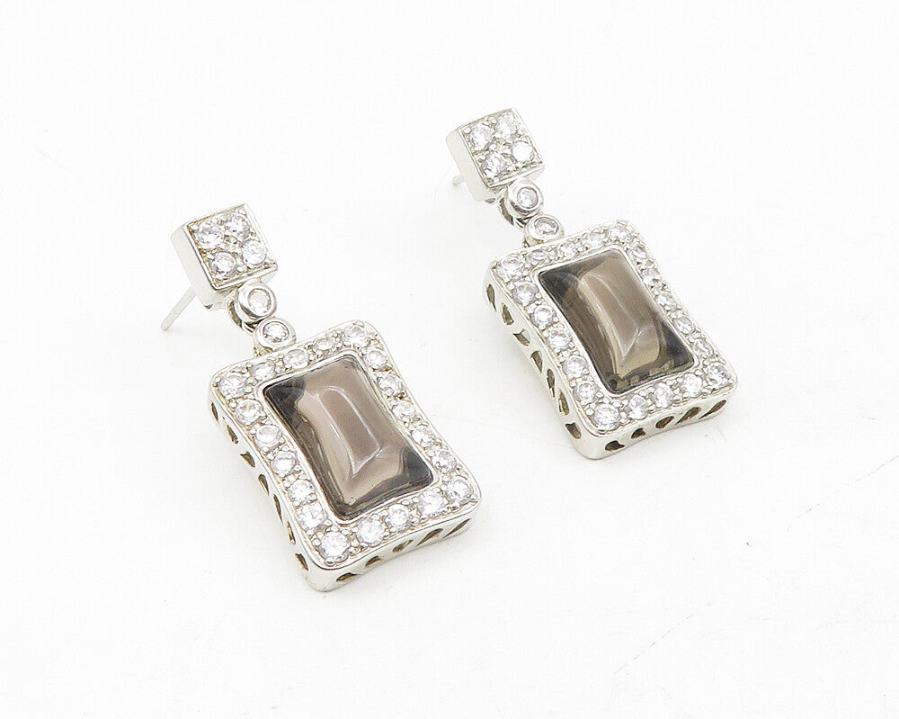 925 Sterling Silver  Smoky Topaz & Cubic Zirconia Shiny Dangle Earrings EG5541