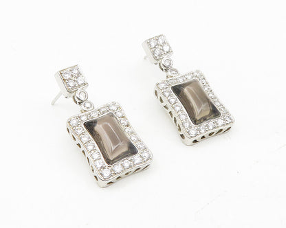 925 Sterling Silver  Smoky Topaz & Cubic Zirconia Shiny Dangle Earrings EG5541