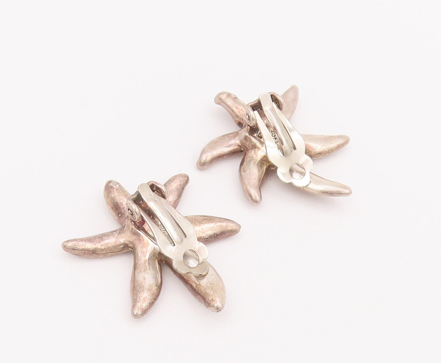 925 Sterling Silver Vintage Earrings BAT AMI 3D Carved Water Plant  EG12946