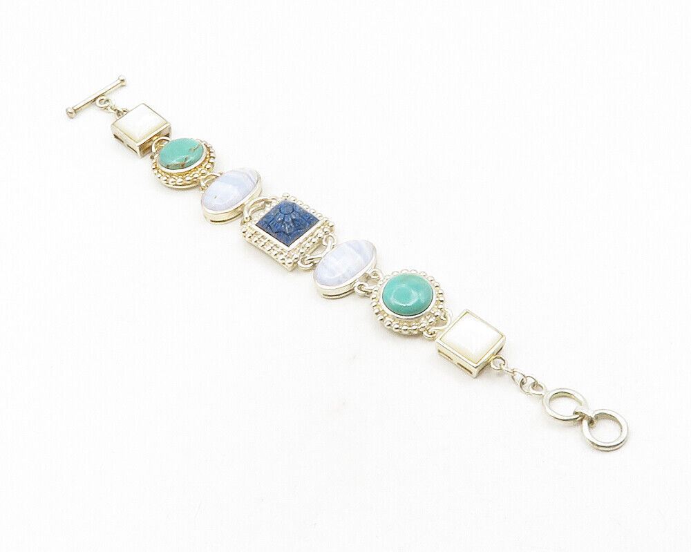 WHITNEY KELLY 925 Silver  Vintage Multi Shaped Gemstone Chain Bracelet   BT4663
