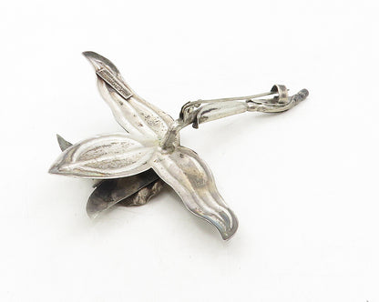 MEXICO 925 Sterling Silver  Vintage Antique Sculpted Flower Brooch Pin  BP4114