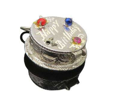 925 Sterling Silver  Vintage Topaz Happy Birthday Cake Pendant (OPENS)  PT7003