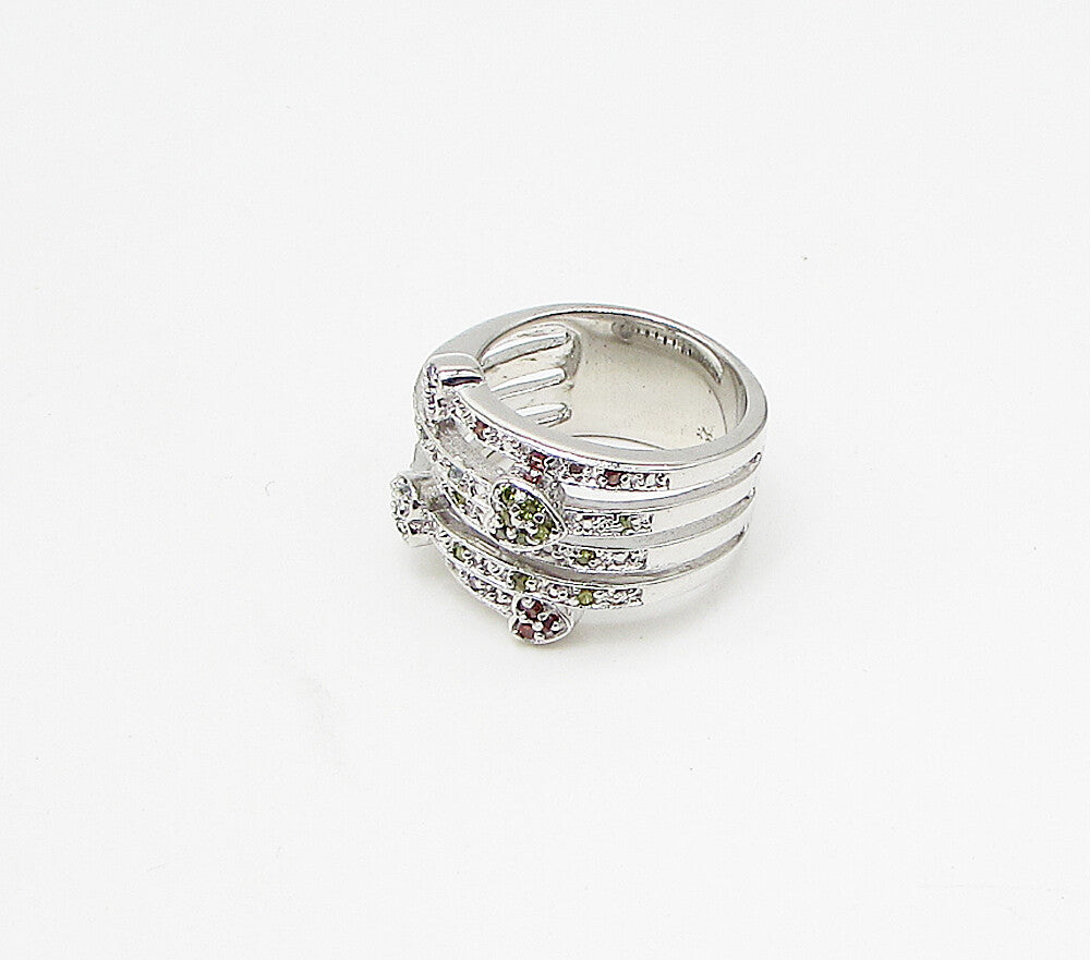 925 Sterling Silver  Cubic Zirconia Love Heart Bypass Band Ring Sz 7  RG3408