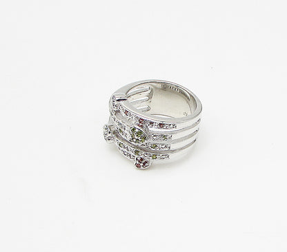 925 Sterling Silver  Cubic Zirconia Love Heart Bypass Band Ring Sz 7  RG3408