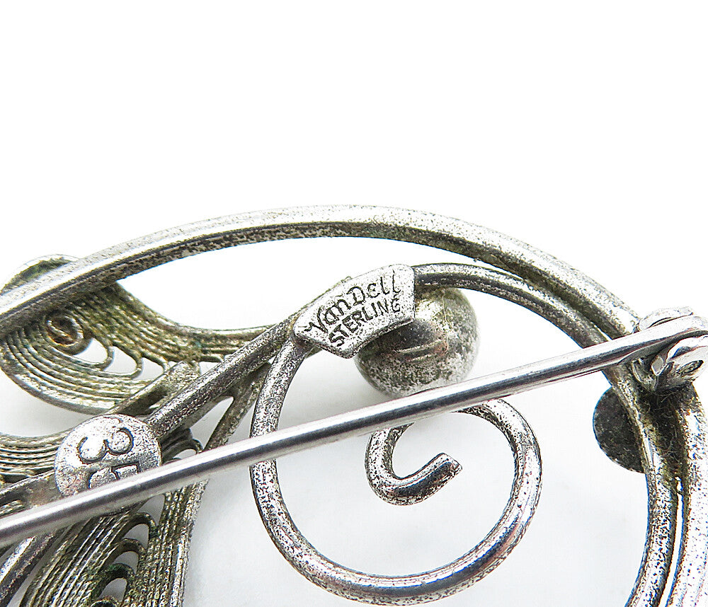 VAN DELL 925 Sterling Silver  Vintage Filigree Floral Swirl Brooch Pin  BP2526