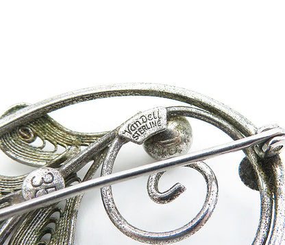 VAN DELL 925 Sterling Silver  Vintage Filigree Floral Swirl Brooch Pin  BP2526