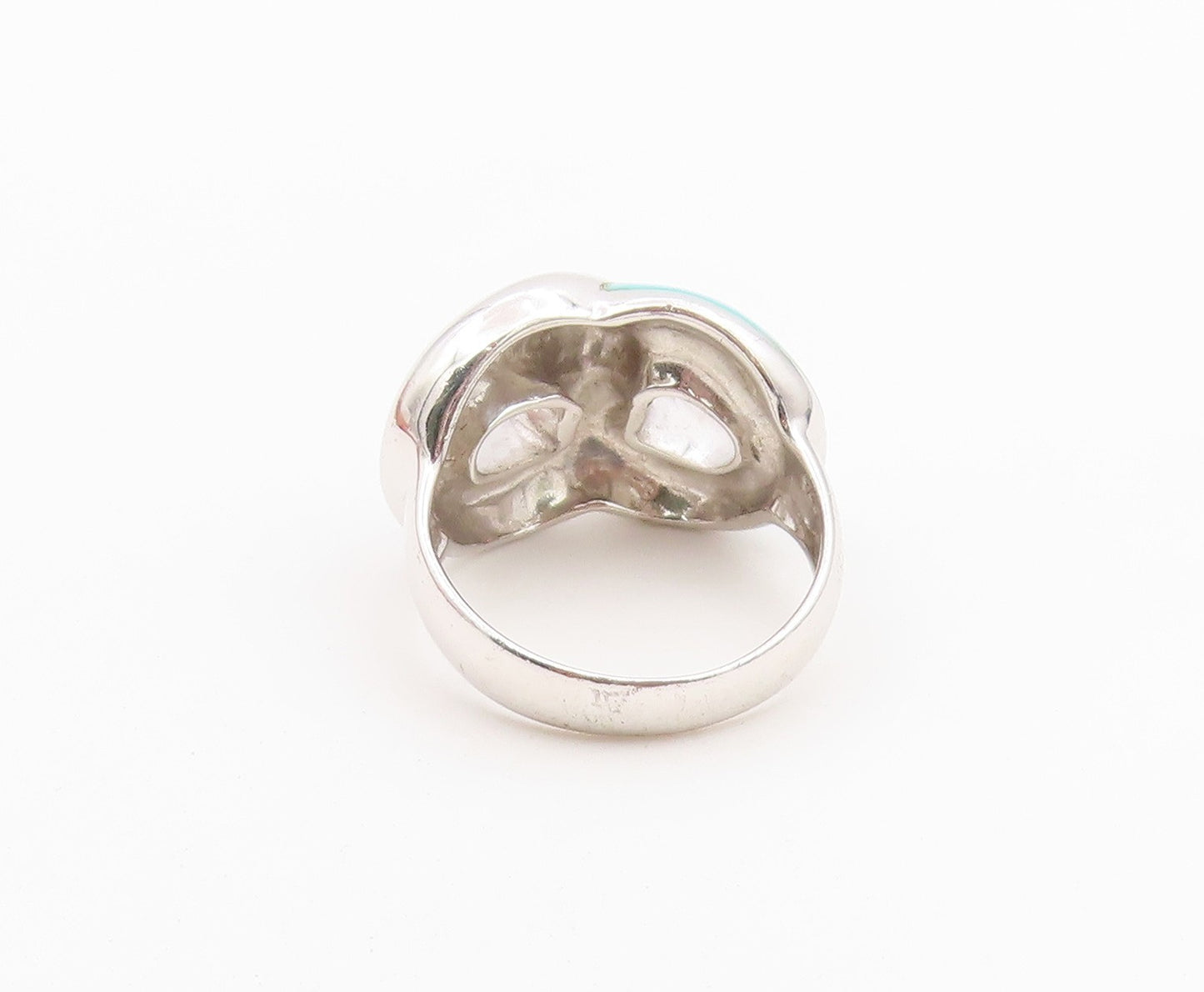925 Sterling Silver Vintage Ring Chunky Turquoise Infinity Knot  Sz 6  RG36478