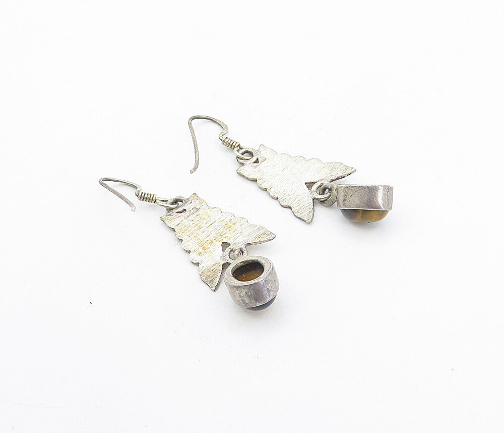 925 Sterling Silver  Vintage Tiger's Eye Butterfly Dangle Earrings  EG3773