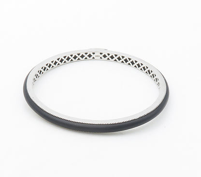 BELLE ETOILE 925 Sterling Silver Smooth Black Rubber Bangle Bracelet  BT6432