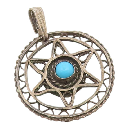 925 Sterling Silver Vintage Pendant Turquoise Openwork Pentagram Charm  PT26078
