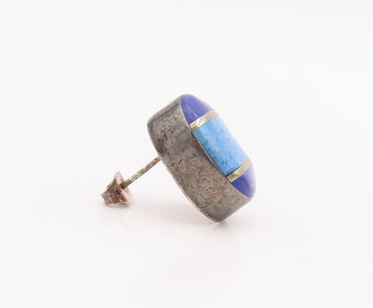 925 Sterling Silver Vintage Earrings MEXICO Oval Inlay Lapis Lazuli   EG13072