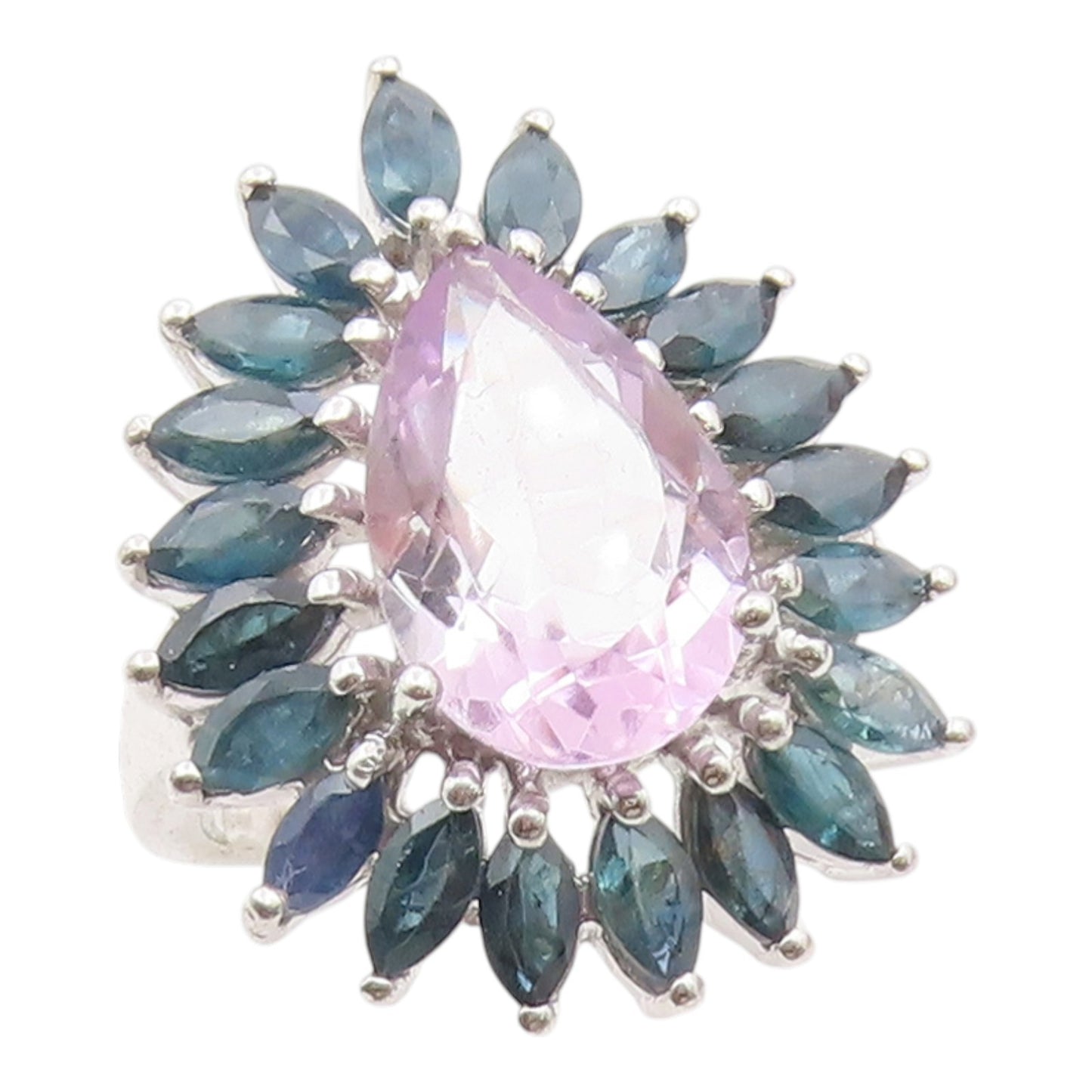 925 Sterling Silver Vintage Ring Pear Cut Amethyst & Sapphire Band Sz 7 RG36040