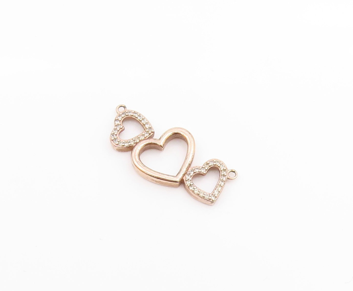 925 Silver & 18K GOLD Vintage Topaz Shiny Open Love Hearts Pendant  PT15956