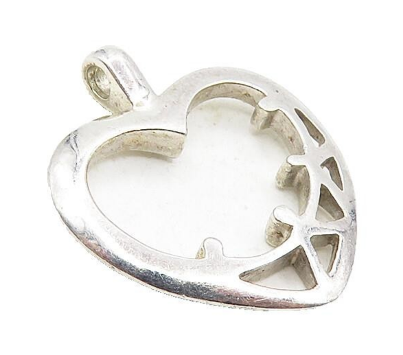 925 Sterling Silver  Vintage Shiny Open Love Heart Unity Drop Pendant  PT6546