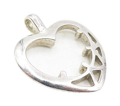 925 Sterling Silver  Vintage Shiny Open Love Heart Unity Drop Pendant  PT6546