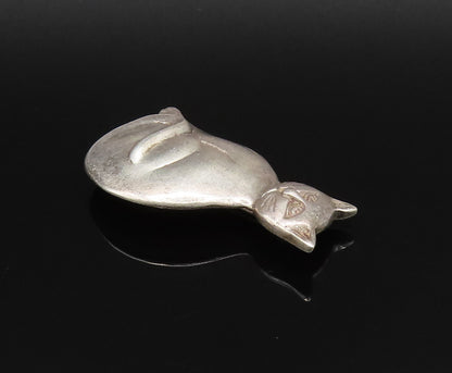 BOMA 925 Sterling Silver Vintage Carved Serious Sitting Cat Brooch Pin BP9926