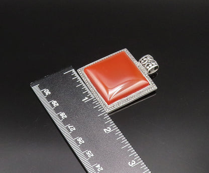 925 Sterling Silver  Vintage Dotted Edge Square Carnelian Pendant  PT21713