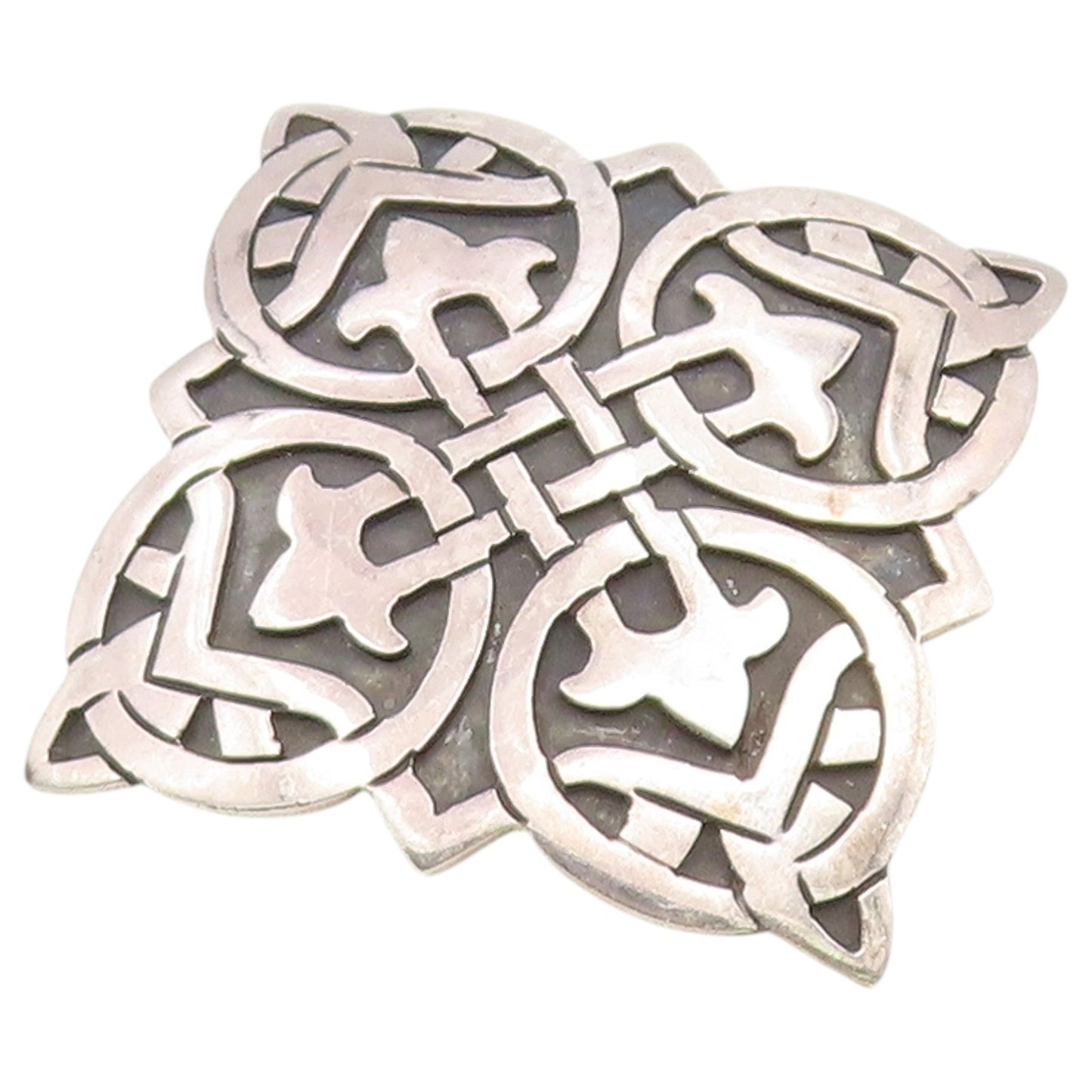 925 Sterling Silver Vintage Brooch Pin MEXICO Celtic Square Shield Knot  BP12669