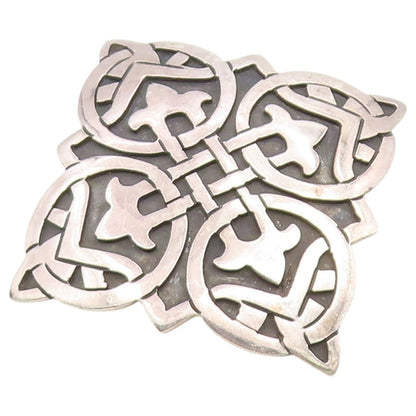 925 Sterling Silver Vintage Brooch Pin MEXICO Celtic Square Shield Knot  BP12669