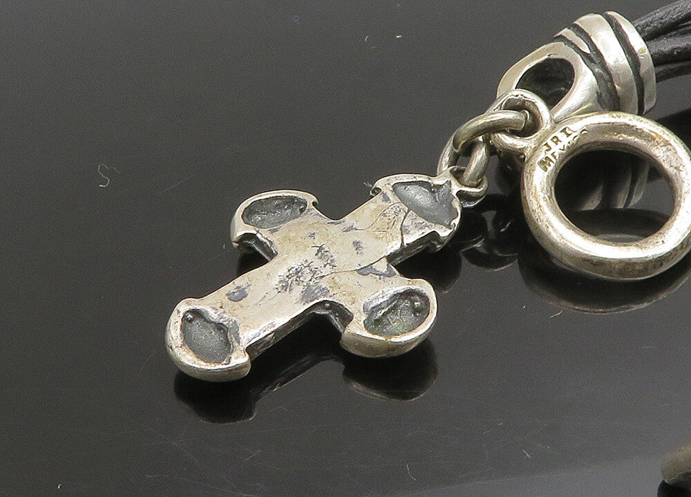 JRI MEXICO 925 Silver   Vintage Religious Cross Leather Rope Bracelet  BT9099
