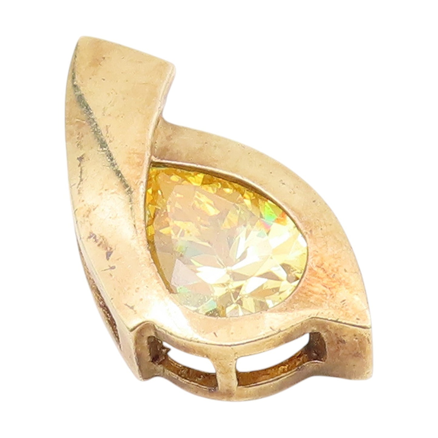 925 Sterling Silver Vintage Pendant Gold Plated Teardrop Citrine Charm  PT25552