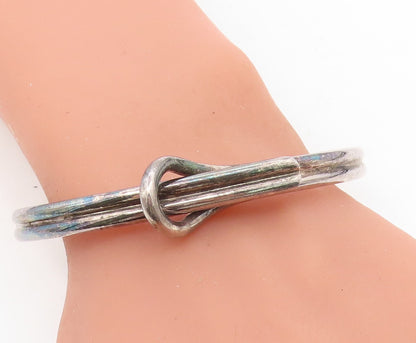 925 Sterling Silver  Vintage Dark Tone Ribbed Loop Bangle Bracelet  BT3277