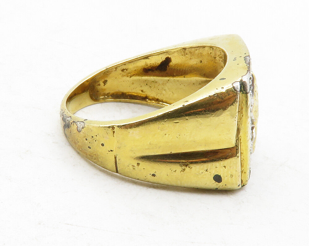 925 Sterling Silver  Vintage Aquamarine Eagle 2 Tone Band Ring Sz 10  RG12437