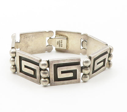 MEXICO 925 Silver Vintage Square Spiral Bubble Hinge Chain Bracelet  BT5955