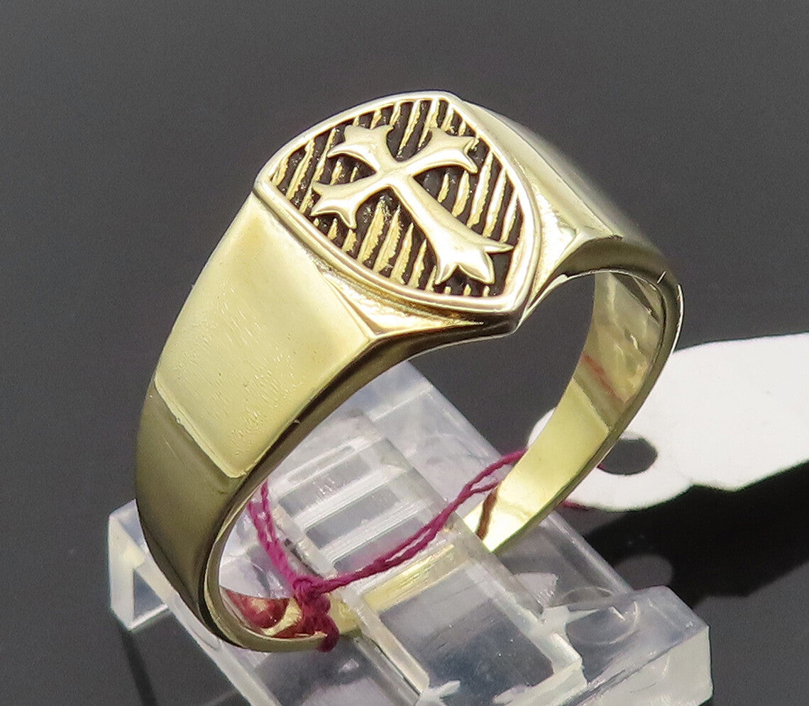 925 Sterling Silver  Vintage Gold Plated Carved Cross Ring Sz 11  RG27344