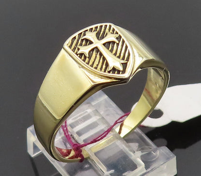 925 Sterling Silver  Vintage Gold Plated Carved Cross Ring Sz 11  RG27344