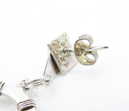 MEXICO 925 Sterling Silver  Vintage Shiny Wire Wrapped Drop Earrings  EG2797