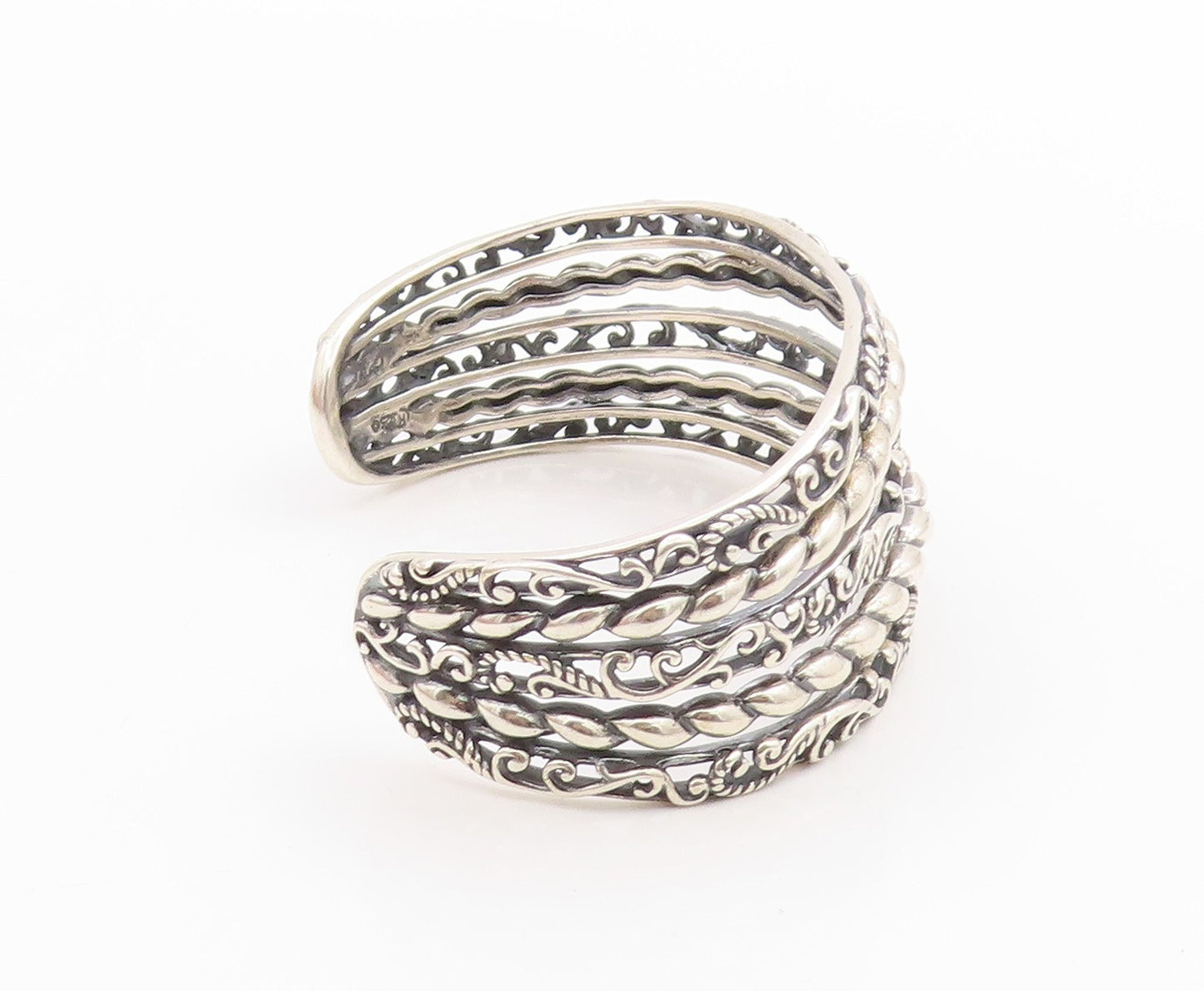 925 Sterling Silver Vintage Bracelet CAROLYN POLLACK Floral Bands Cuff  BT11335