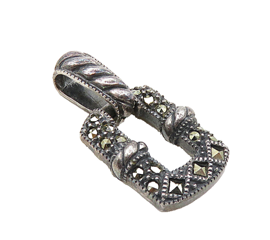 JUDITH JACK 925 Sterling Silver Vintage Marcasite Square Fluted Pendant  PT6664