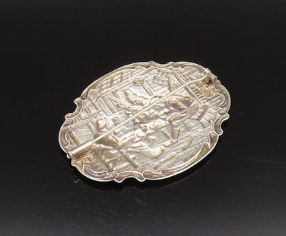 925 Sterling Silver  Vintage Dutch Men At Bar Scenery Brooch Pin  BP10057