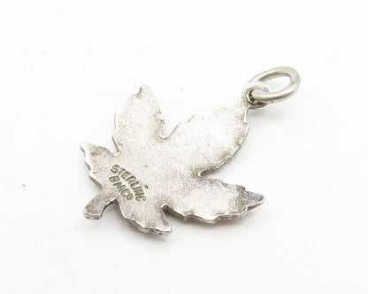 925 Sterling Silver  Vintage  Enamel Coated Autumn Leaf Drop Pendant  PT7954