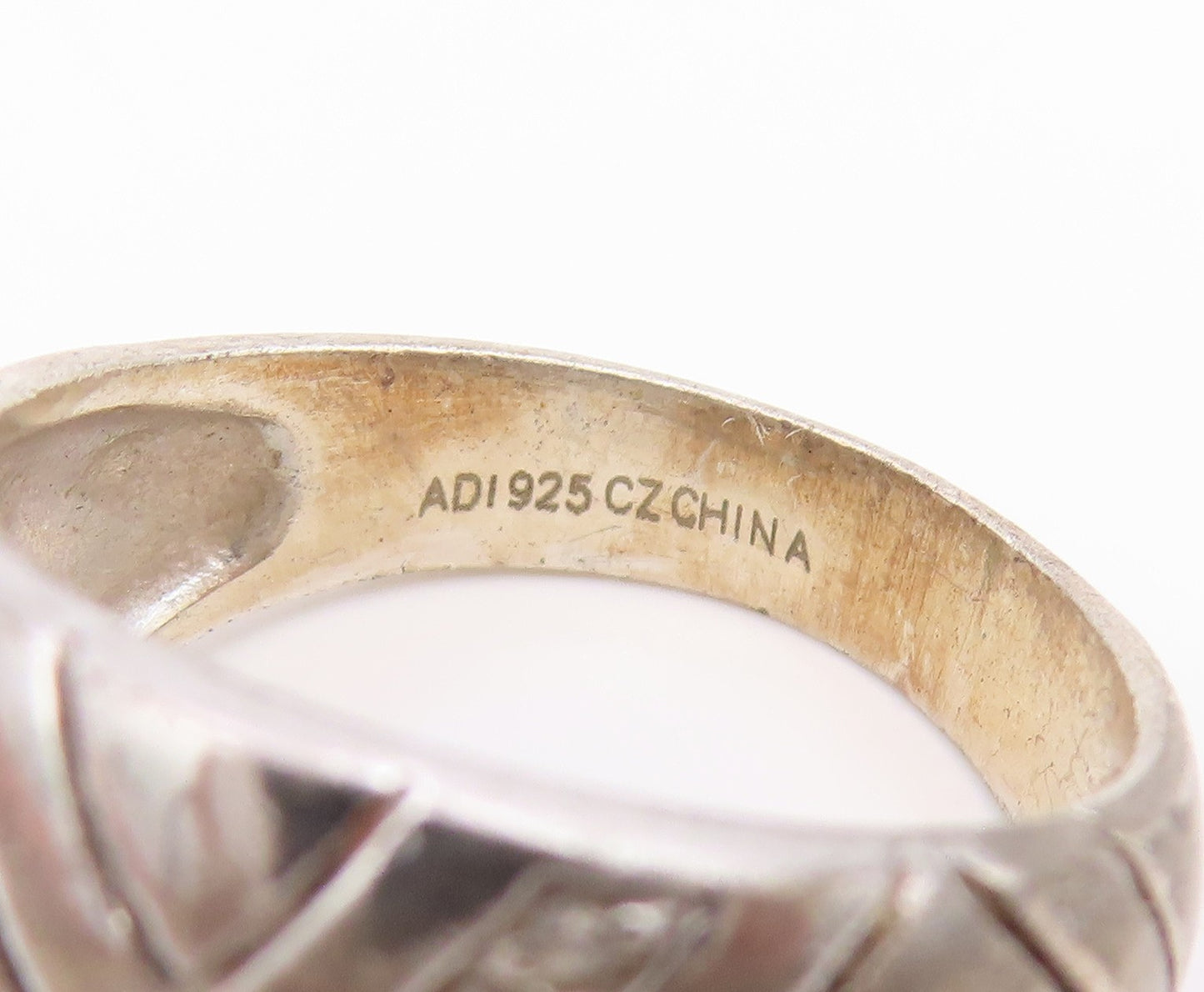 925 Sterling Silver Vintage Ring CZ Crossover Ribbed Dome Band  Sz 7  RG34528