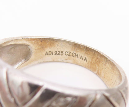 925 Sterling Silver Vintage Ring CZ Crossover Ribbed Dome Band  Sz 7  RG34528