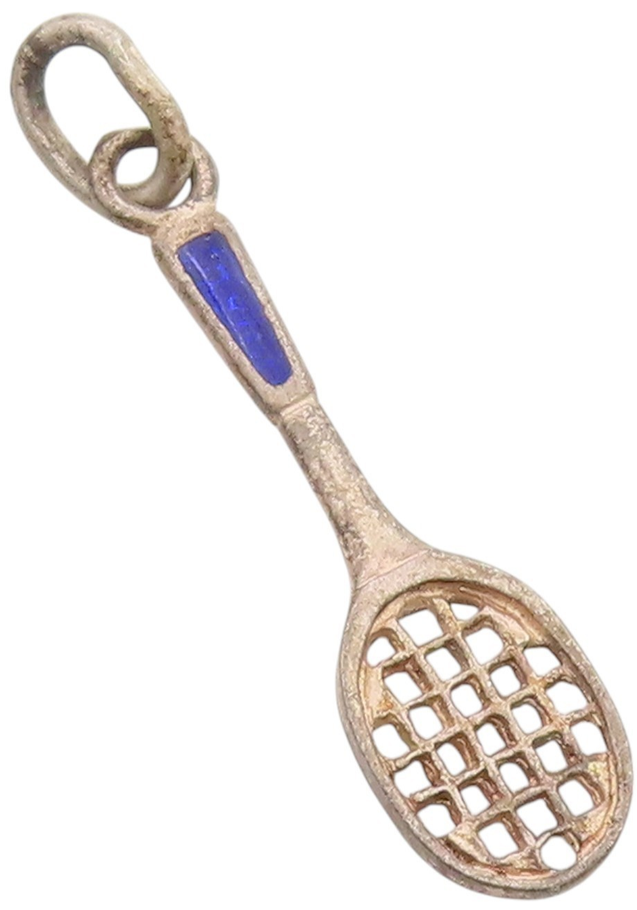 925 Sterling Silver Vintage Pendant Enameled Tennis Racket Charm  PT24522