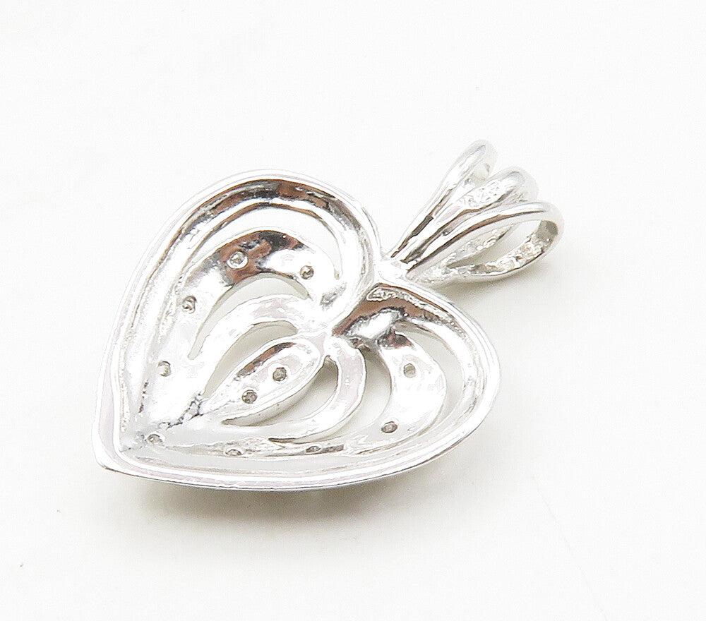 925 Sterling Silver  Shiny Cubic Zirconia Cutout Love Heart Pendant  PT12935
