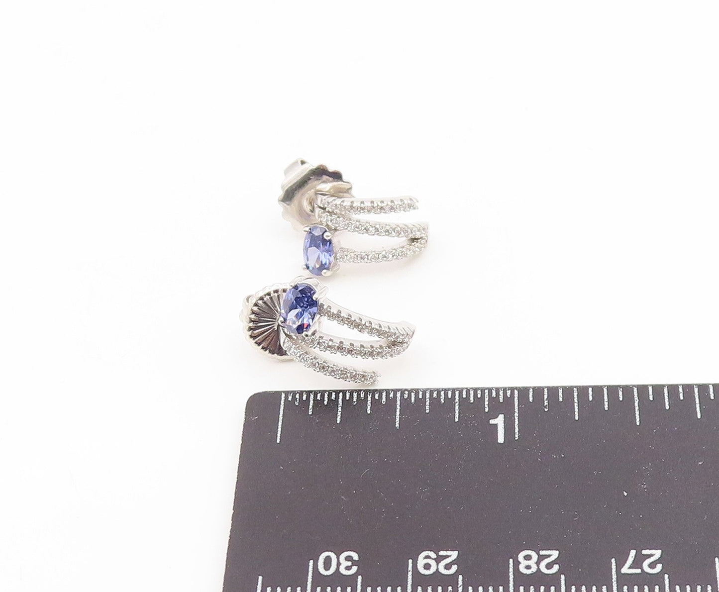 925 Sterling Silver Vintage Earrings Elegant Oval Tanzanite & CZ Stud  EG14196