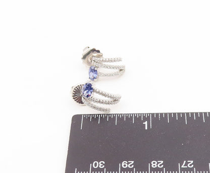 925 Sterling Silver Vintage Earrings Elegant Oval Tanzanite & CZ Stud  EG14196