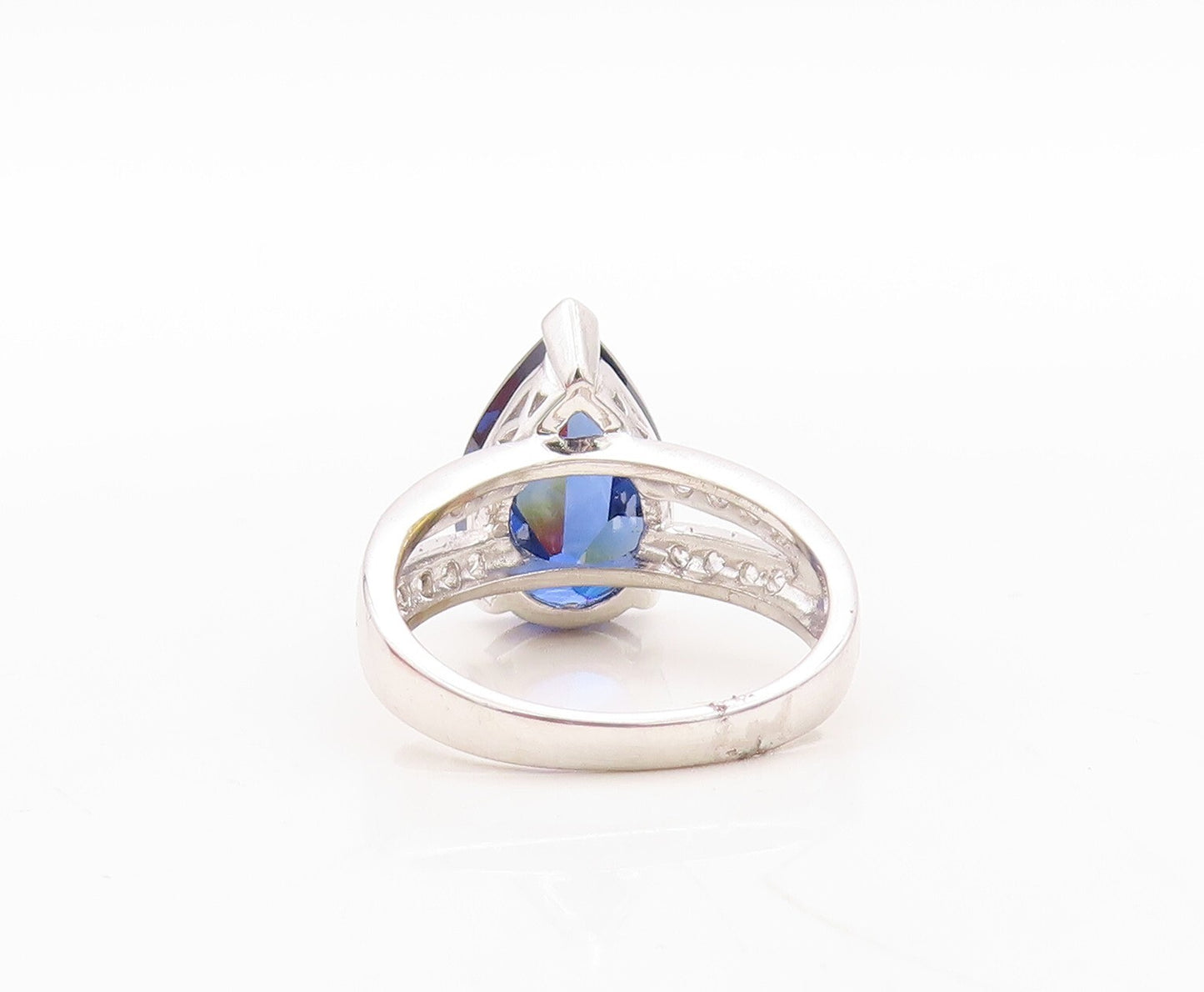 925 Sterling Silver Vintage Ring Drop Cut Sapphire & CZ Band  Sz 7  RG30945