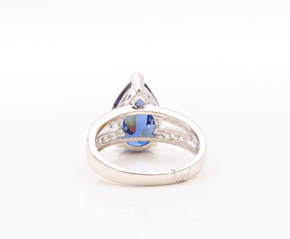 925 Sterling Silver Vintage Ring Drop Cut Sapphire & CZ Band  Sz 7  RG30945