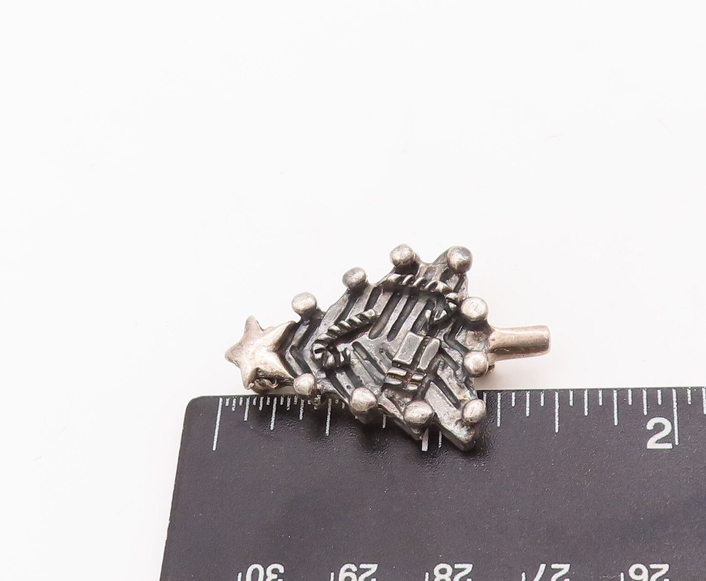 925 Sterling Silver Vintage Brooch Pin Solid Carved Mini Christmas Tree  BP10976