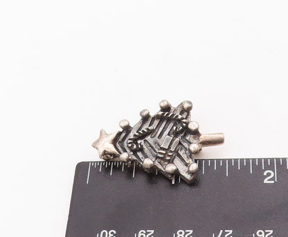 925 Sterling Silver Vintage Brooch Pin Solid Carved Mini Christmas Tree  BP10976