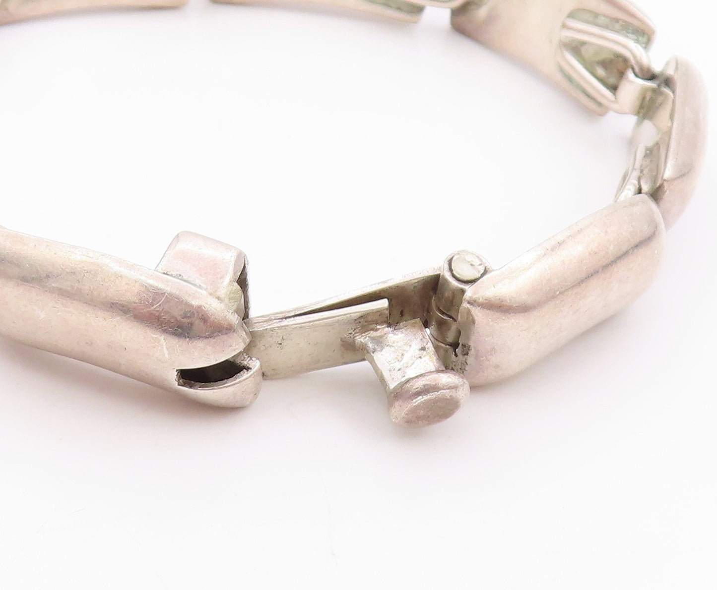 925 Sterling Silver Vintage Bracelet MEXICO Rectangular Pebble Beaded  BT11363